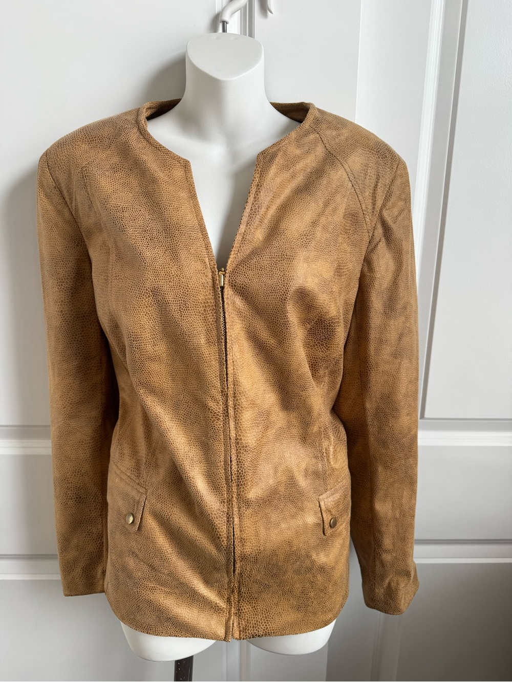 JM Collection Tan Suede Zip-Front Jacket